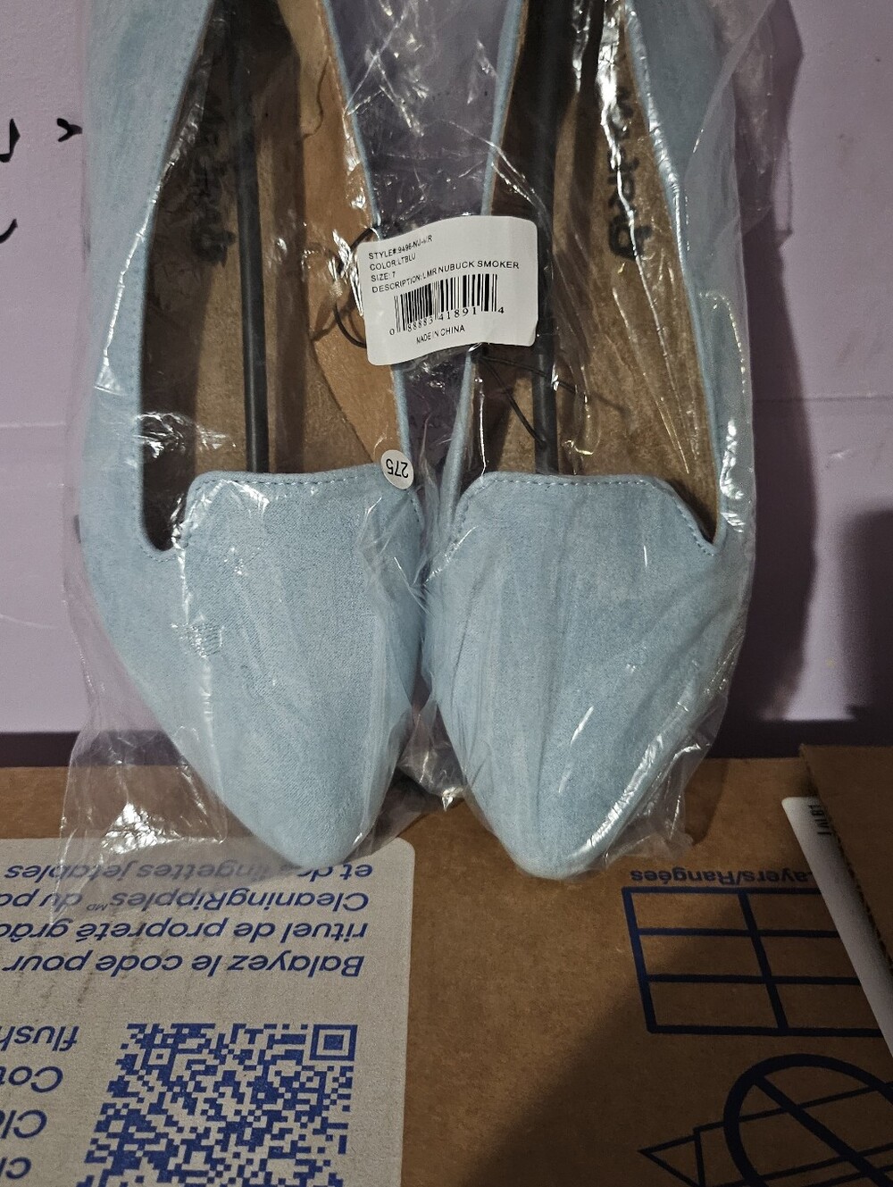 Pointed Light Blue Women's Slip-On Loafers